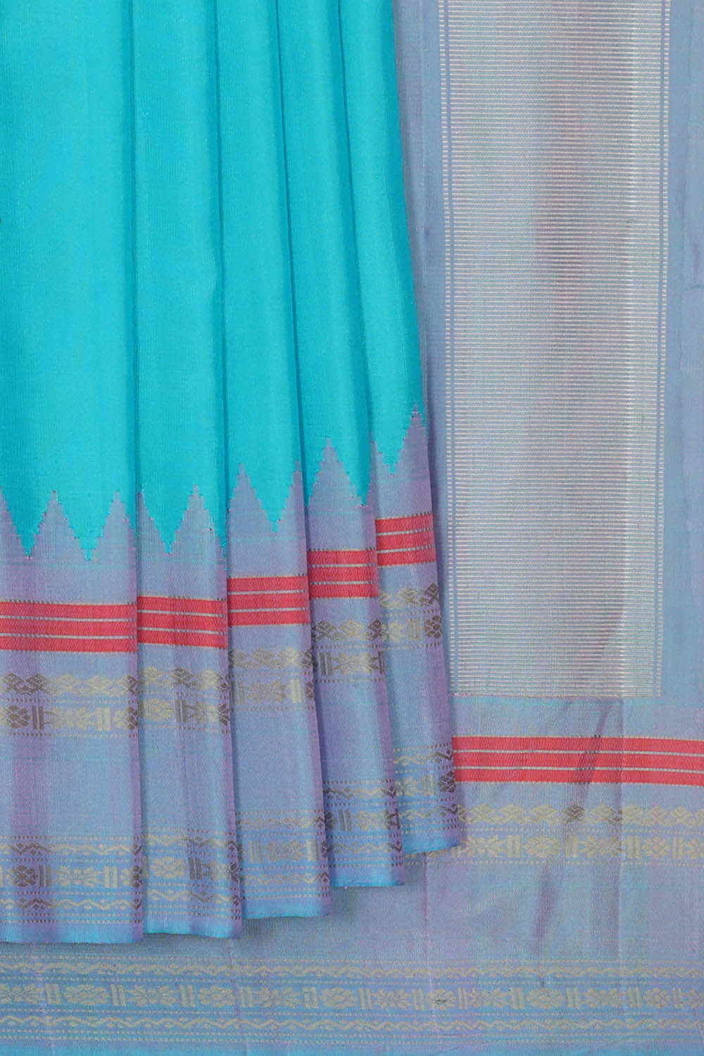 Image of Sea Blue Gadwal Silk Saree