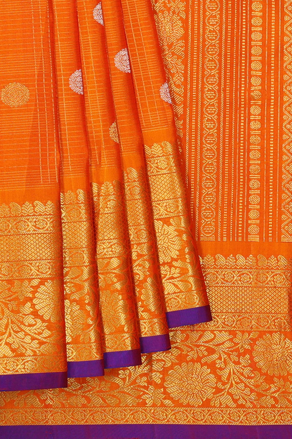 Image of Orange Gadwal Silk Kattam Saree