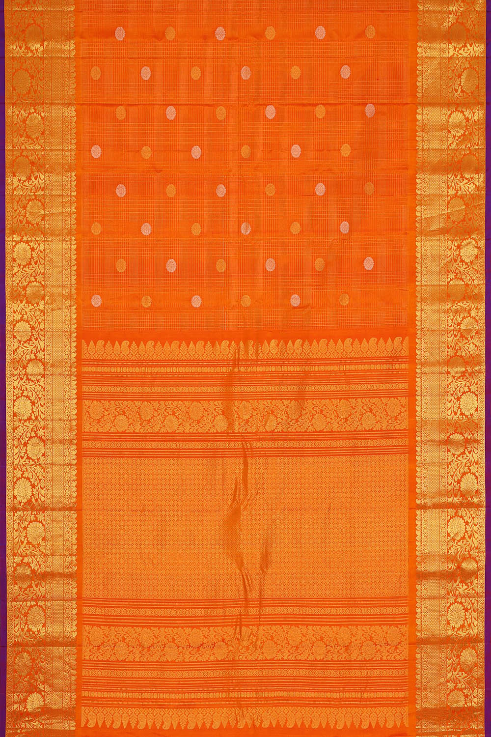 Image of Orange Gadwal Silk Kattam Saree