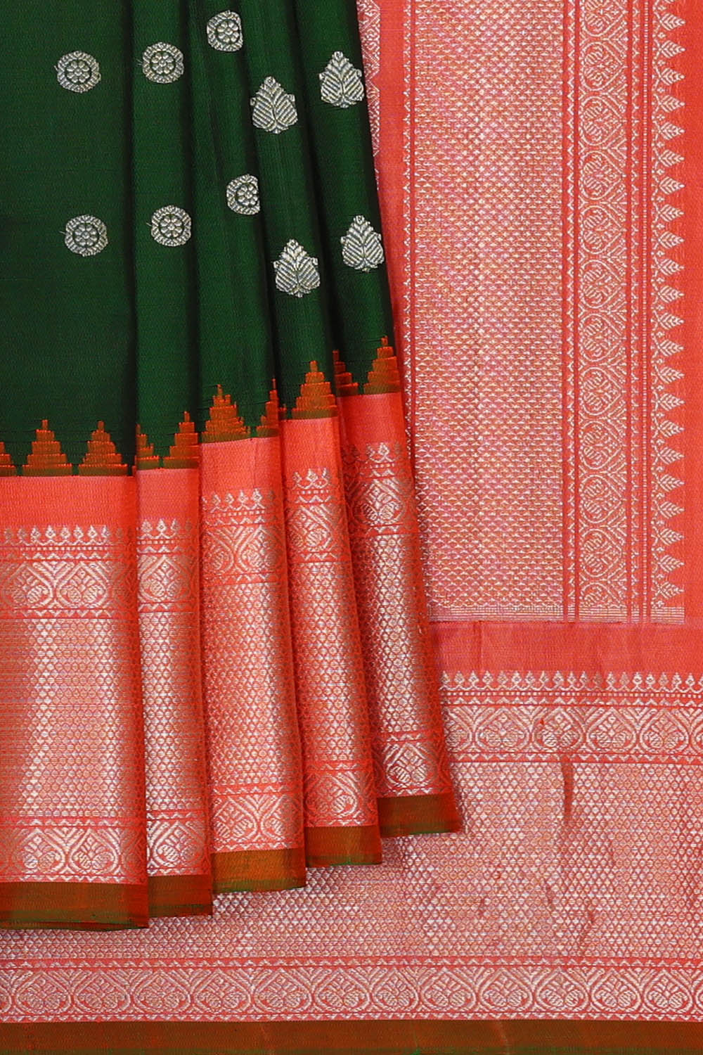 Image of Bottle Green Gadwal Silk Saree