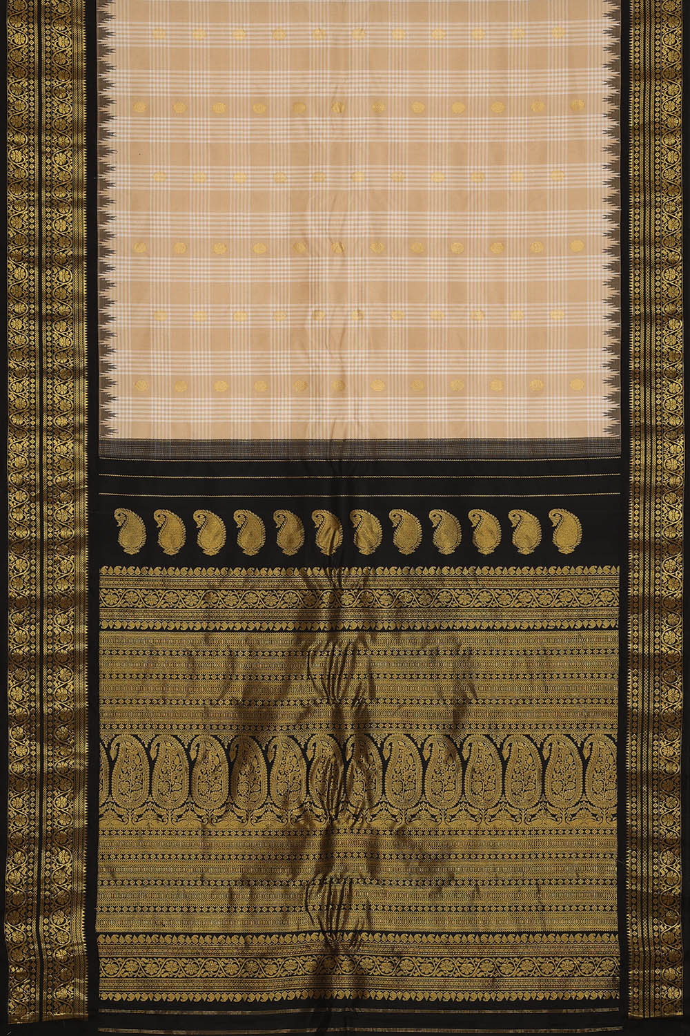 Image of Beige Gadwal Silk Kattam Saree