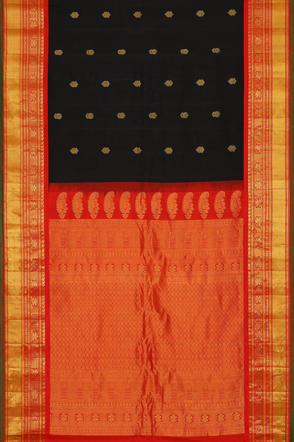 Image of Black Gadwal Silk Saree