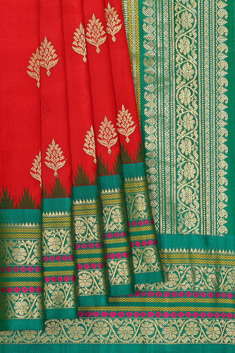 Image of Red Gadwal Silk Saree
