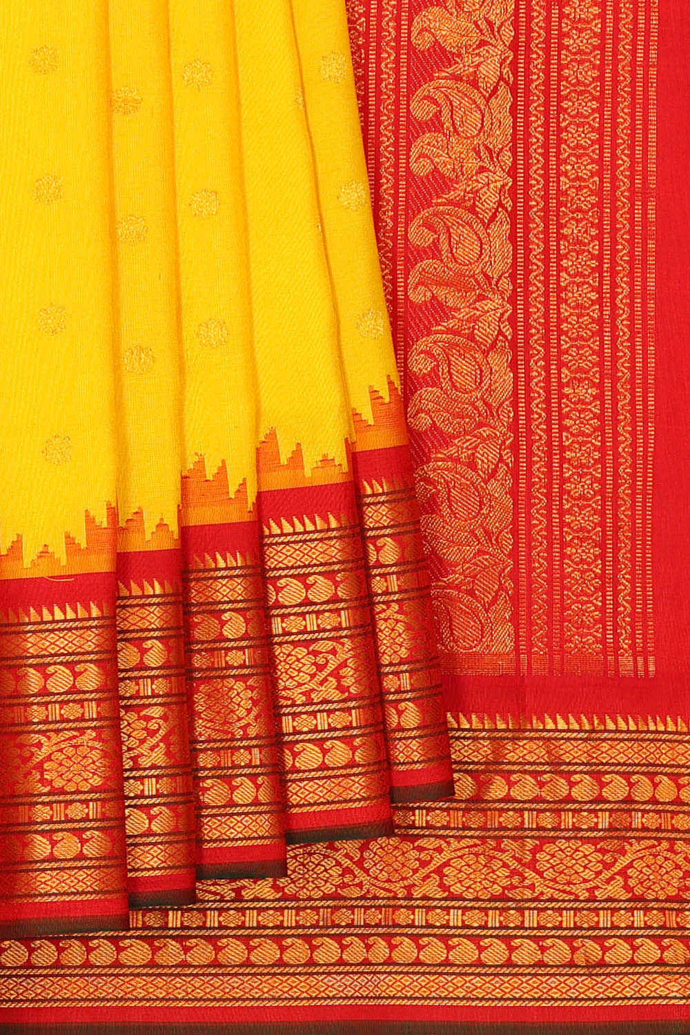 Image of Yellow Gadwal Silk Saree