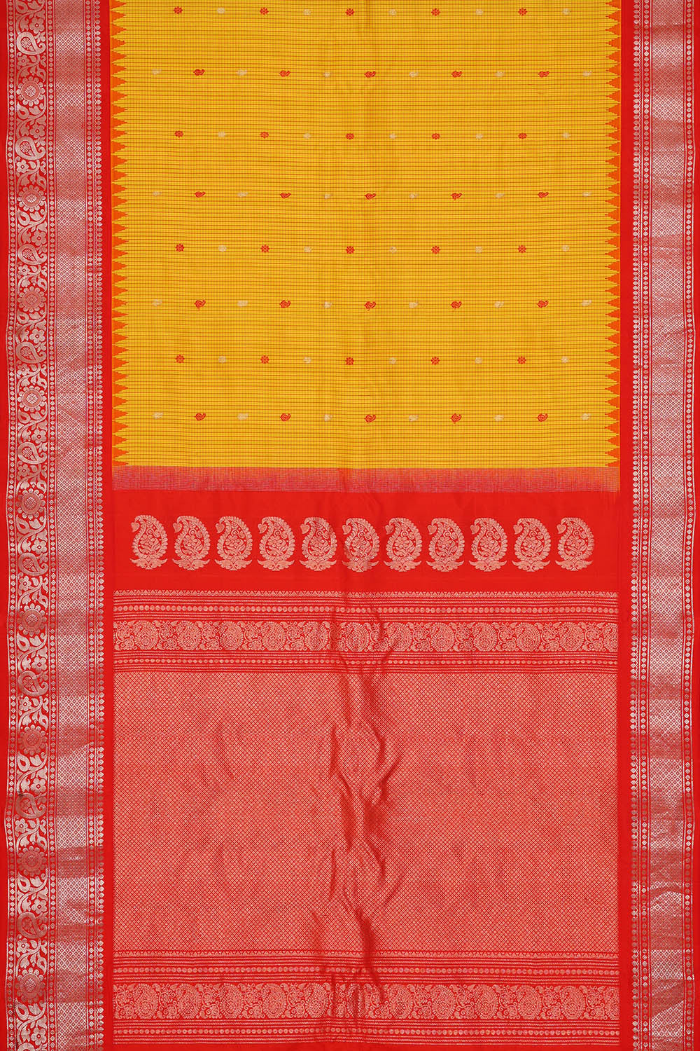 Image of Yellow Gadwal Silk Kattam Saree