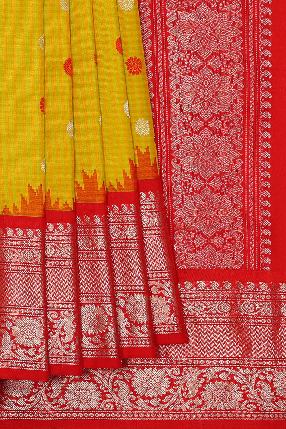 Image of Yellow Gadwal Silk Saree