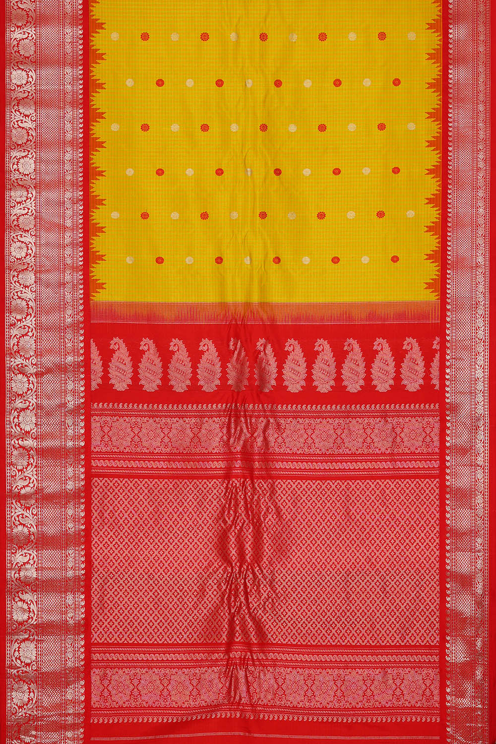 Image of Yellow Gadwal Silk Saree