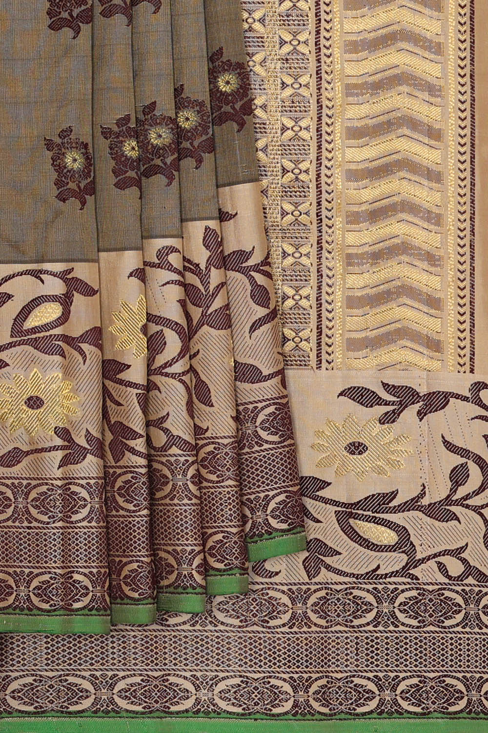 Image of Grey Gadwal Silk Saree