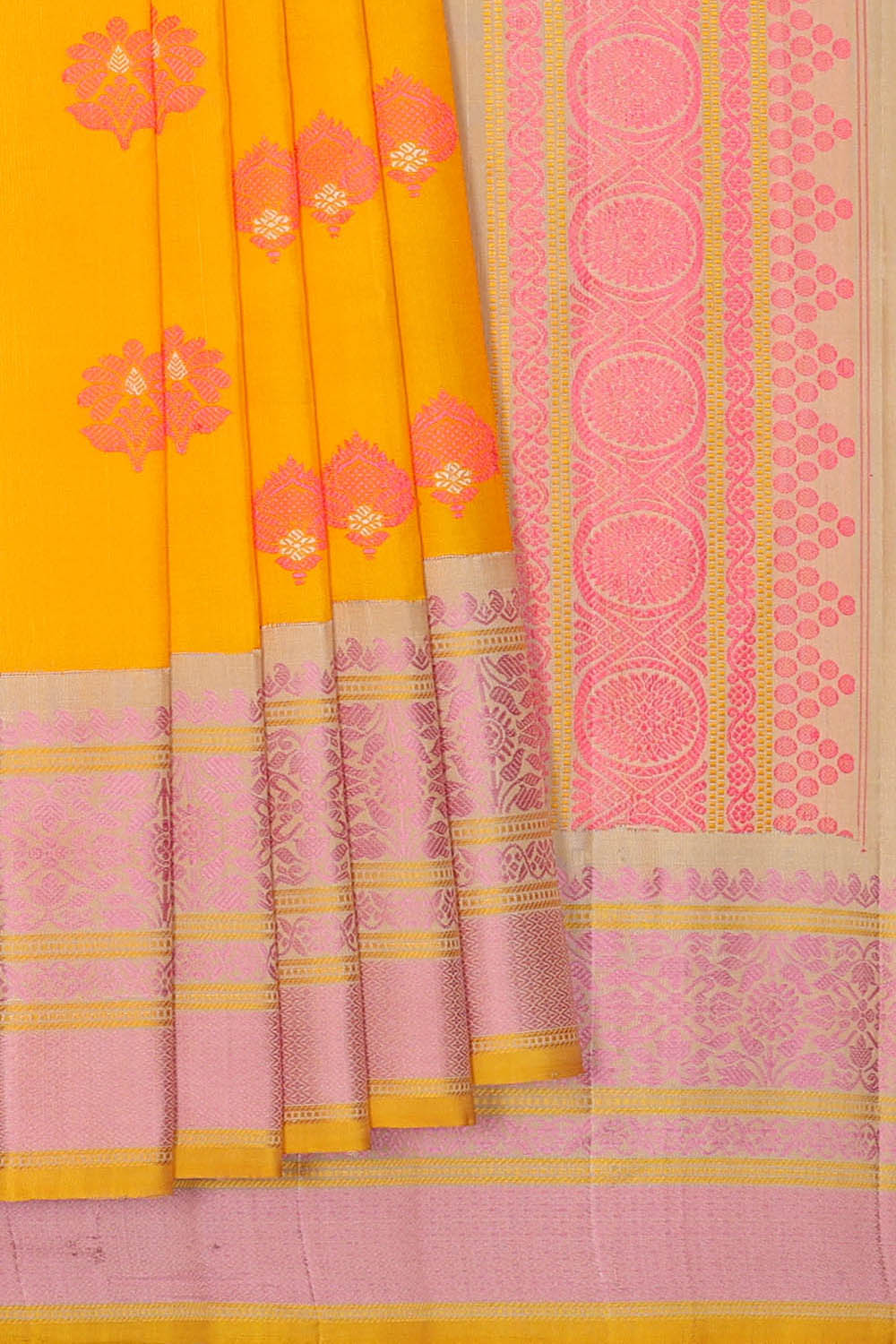 Image of Yellow Gadwal Silk Saree