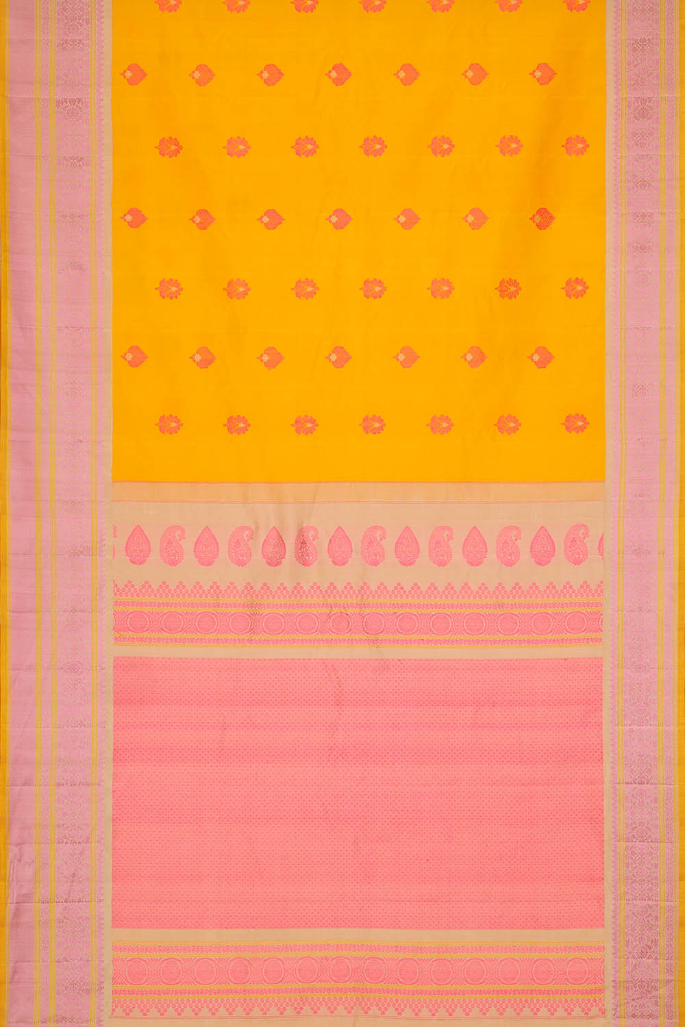 Image of Yellow Gadwal Silk Saree
