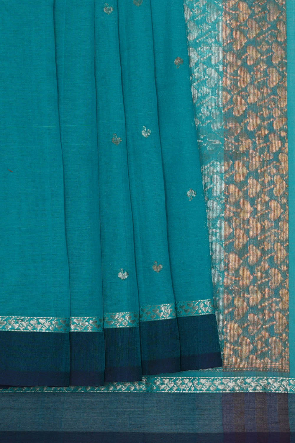Image of Teal-Blue Cotton Saree