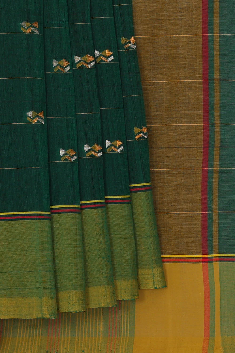 Image of Bottle-Green Cotton Saree