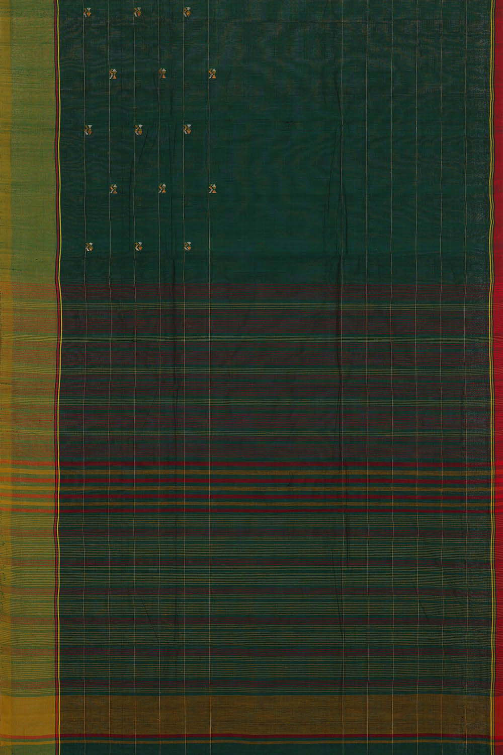 Image of Bottle-Green Cotton Saree
