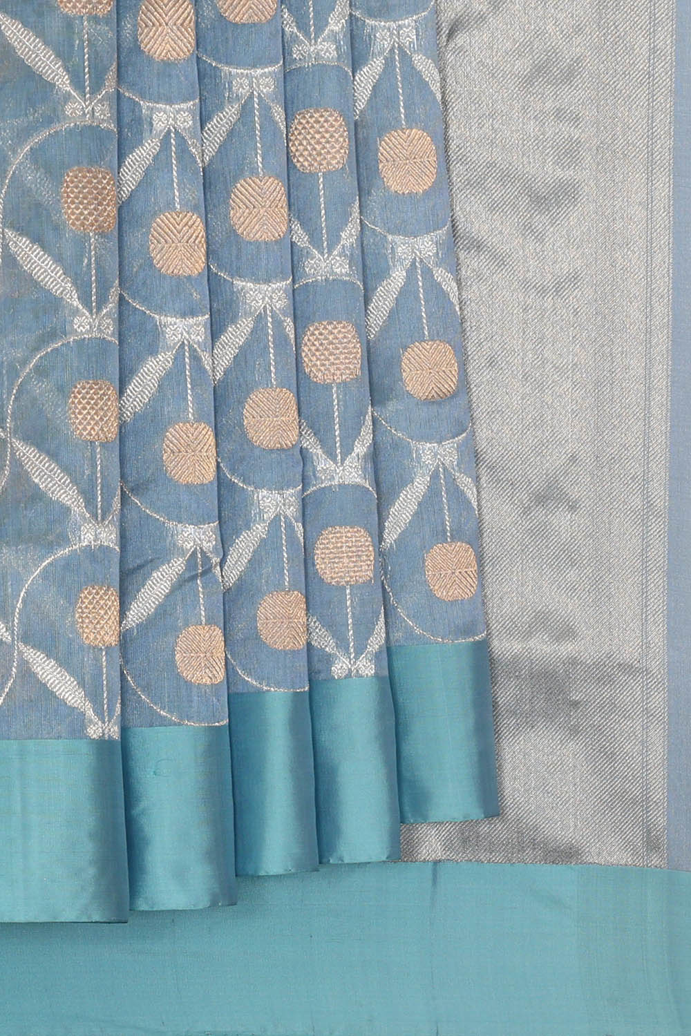 Image of Smoky-Blue Chanderi Silk Saree