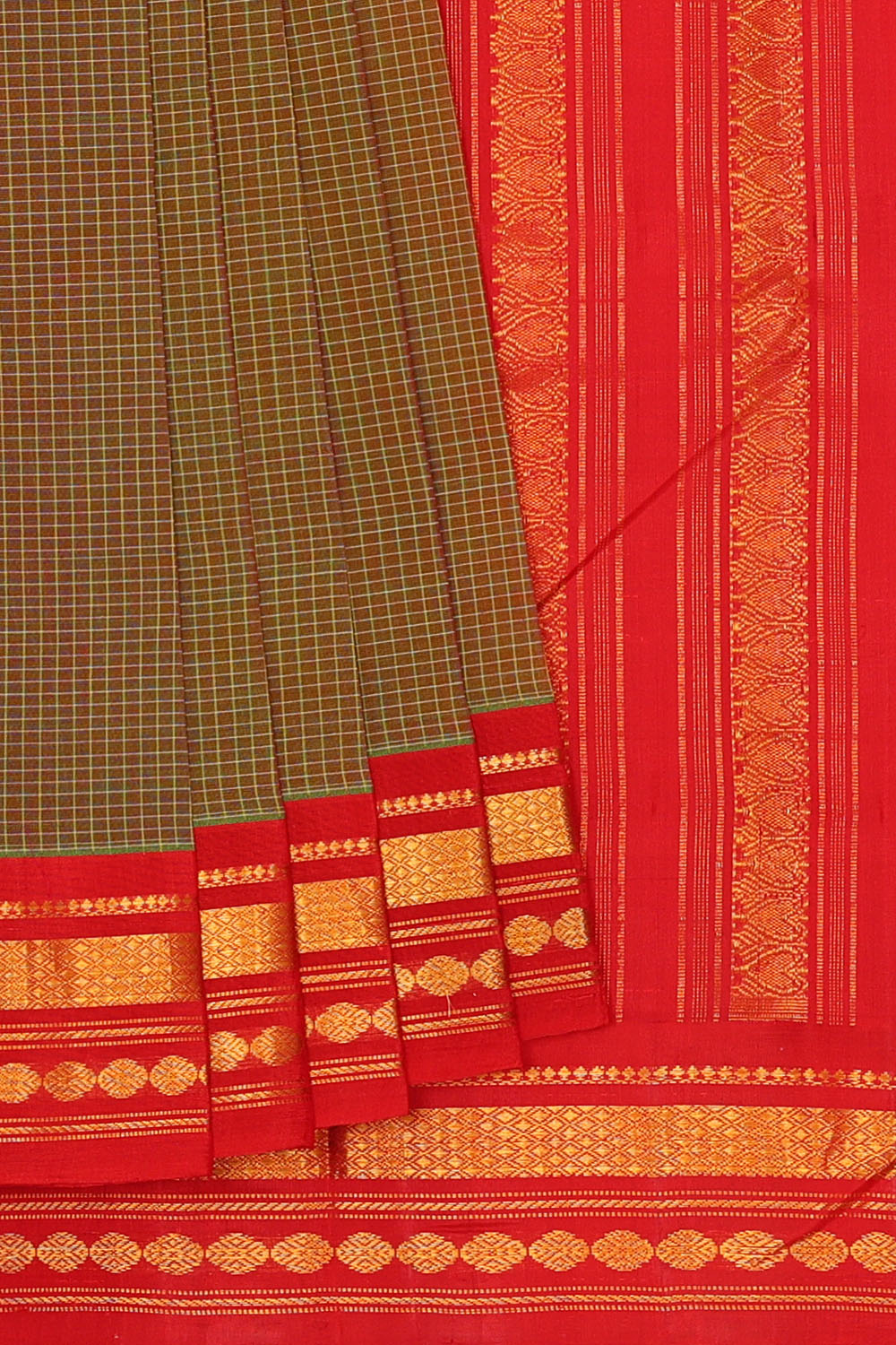 Image of Green Cotton Gadwal Saree
