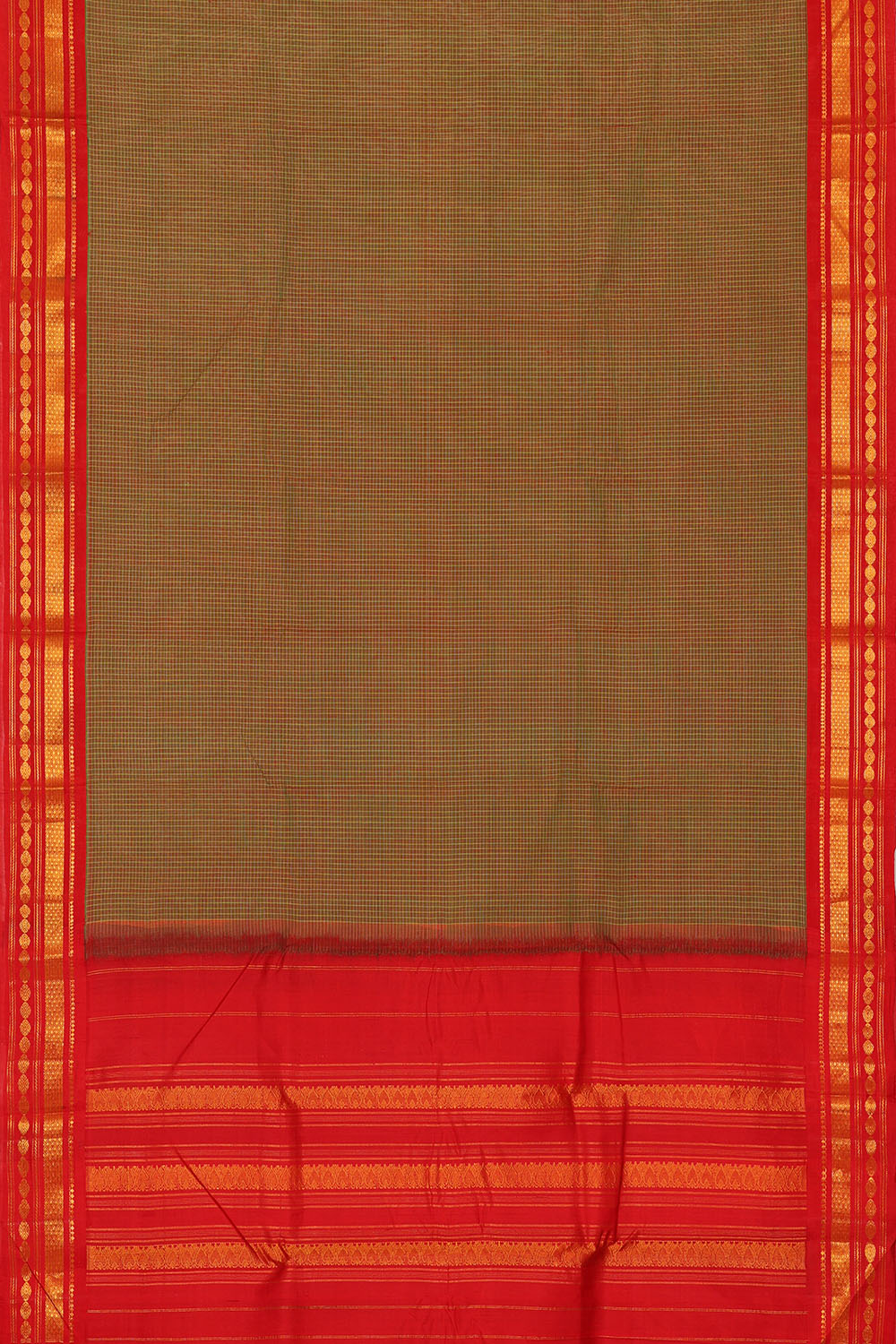 Image of Green Cotton Gadwal Saree