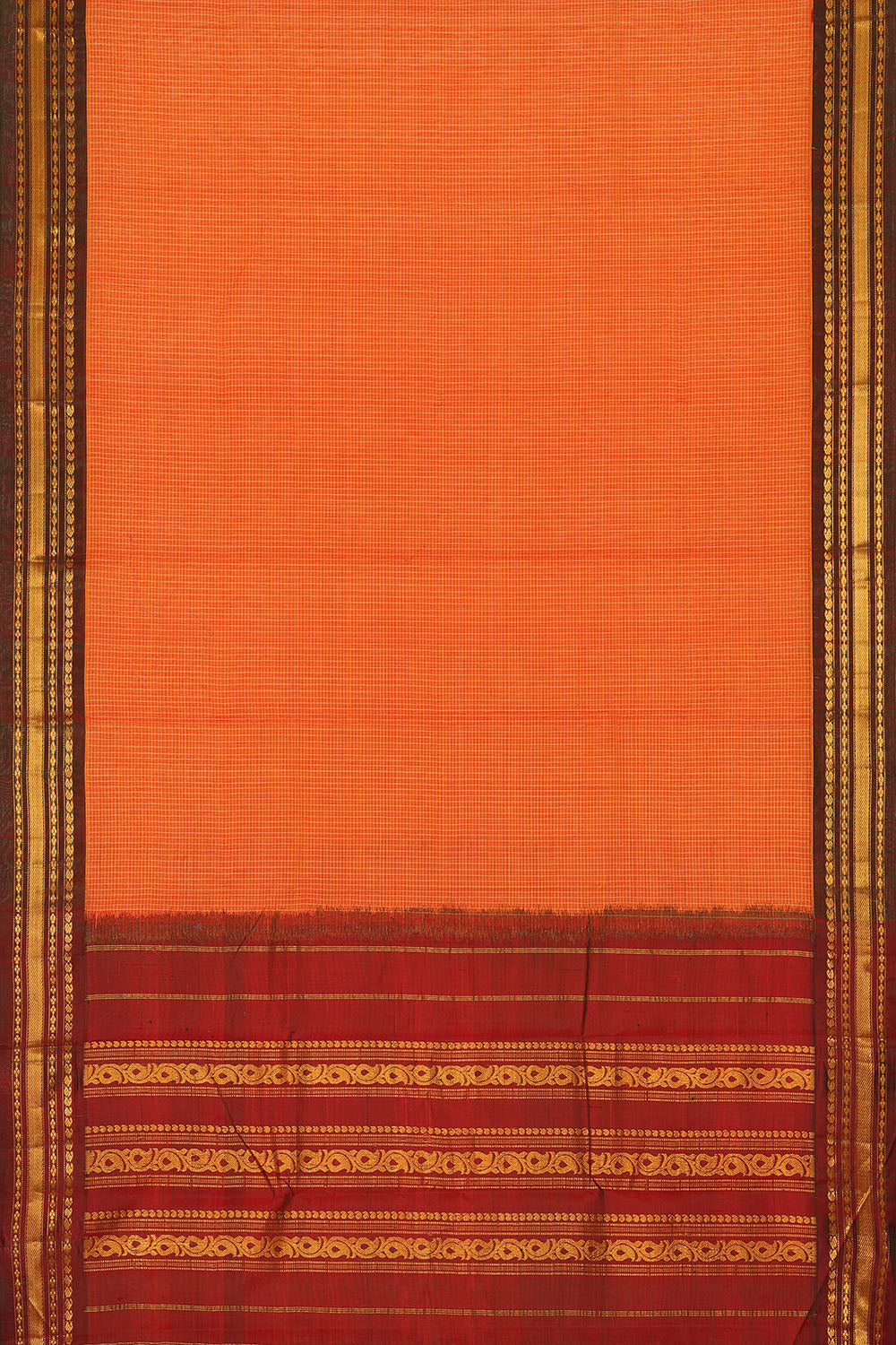 Image of Orange Cotton Gadwal Saree