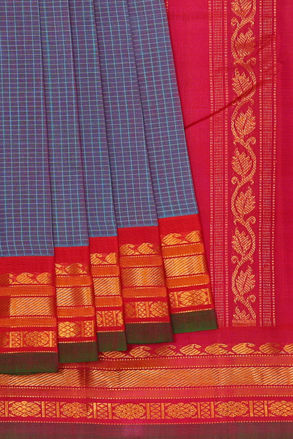 Image of Blue Cotton Gadwal Saree