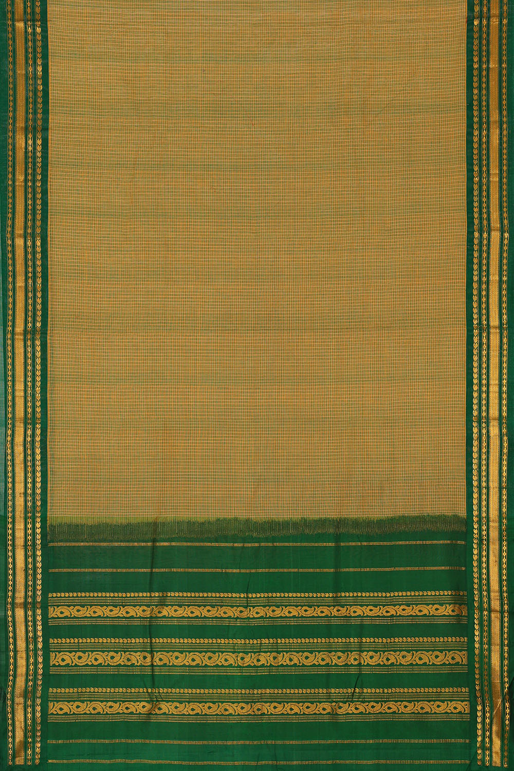 Image of Dual-tone Brown-Green mix Cotton Gadwal Saree