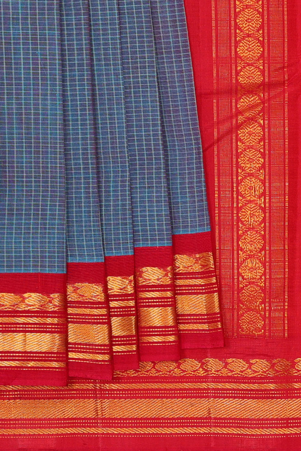 Image of Blue Cotton Gadwal Saree