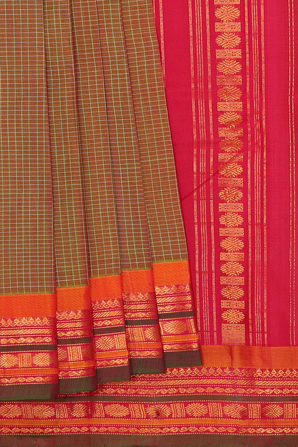 Image of Brown Cotton Gadwal Saree
