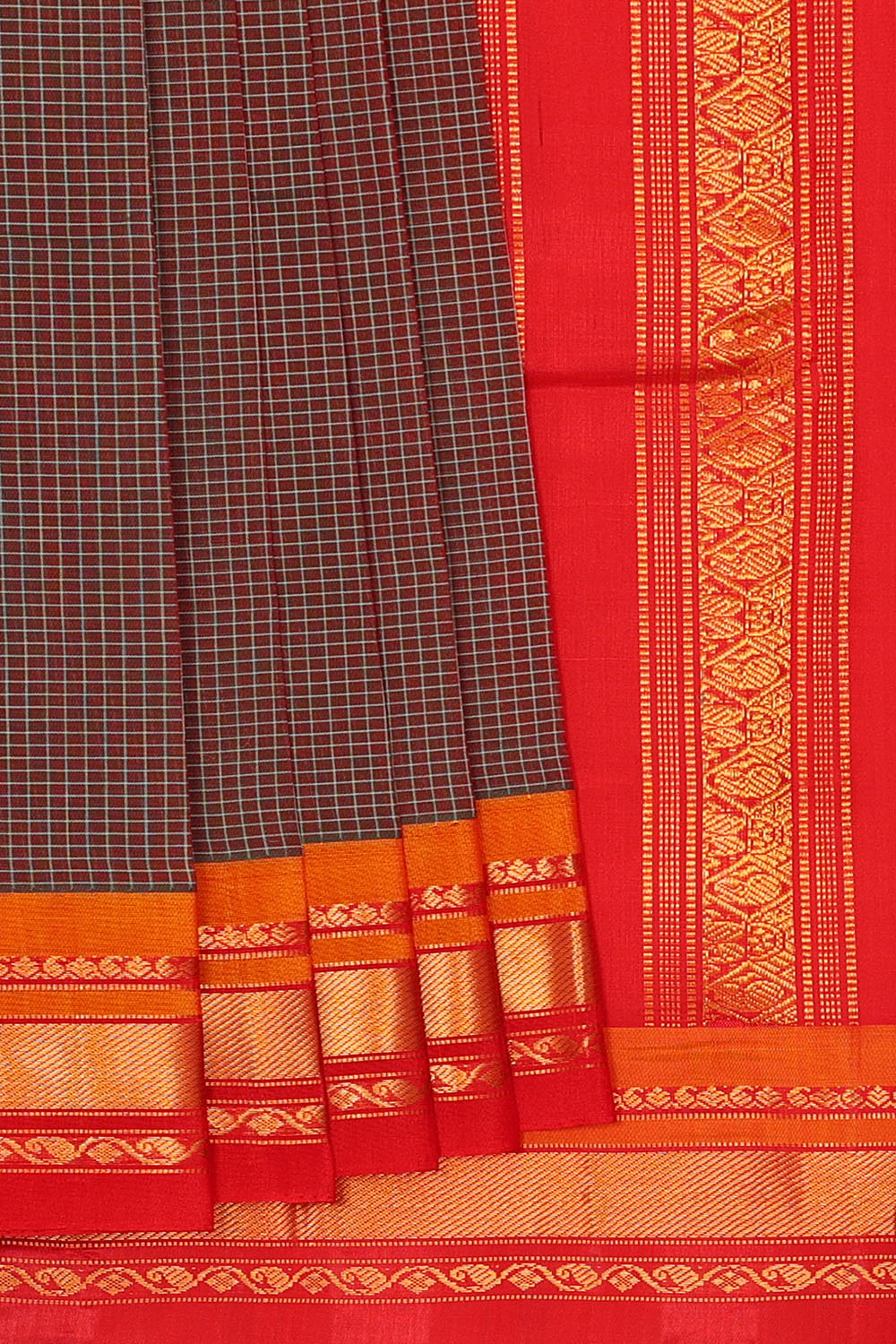 Image of Brown Cotton Gadwal Saree