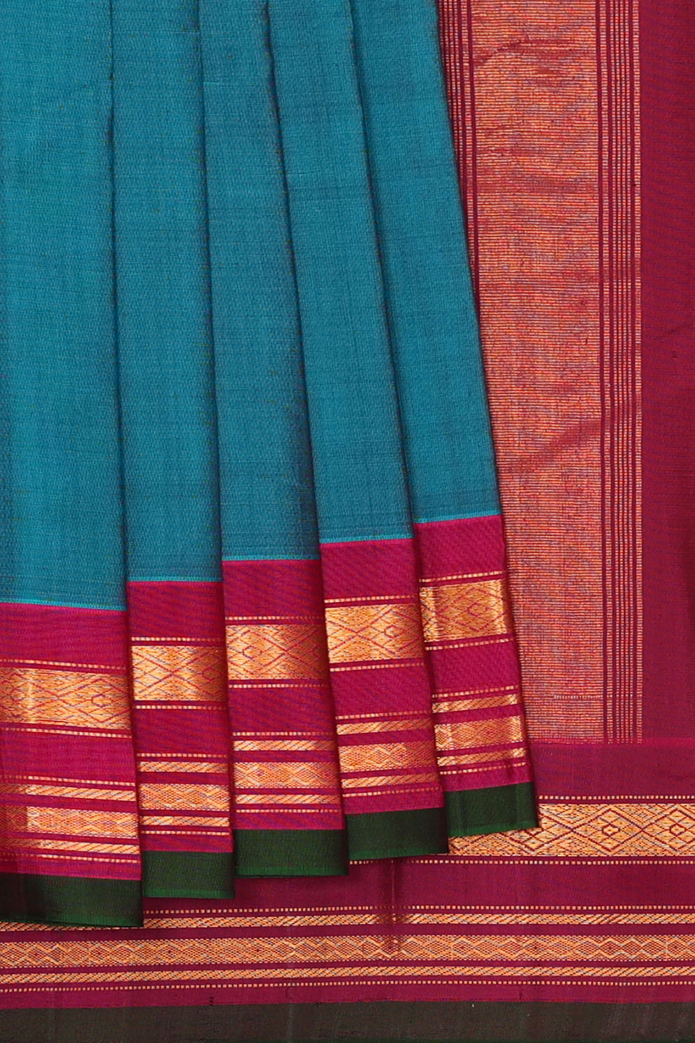 Image of Blue Cotton Gadwal Saree