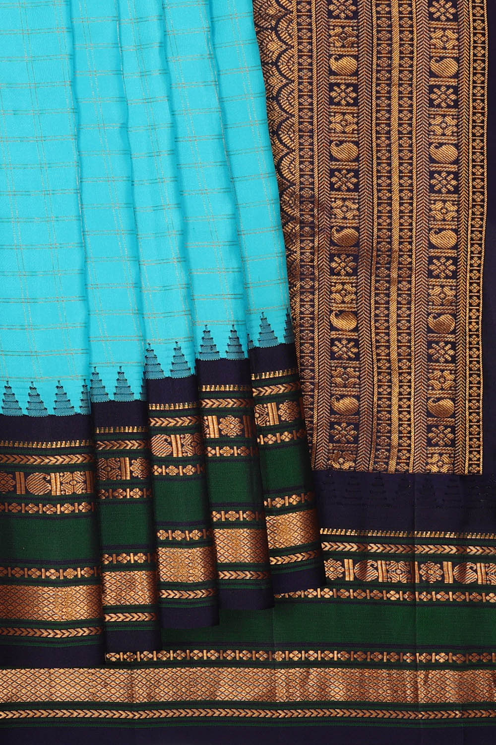 Image of Blue Gadwal Silk Kattam Saree