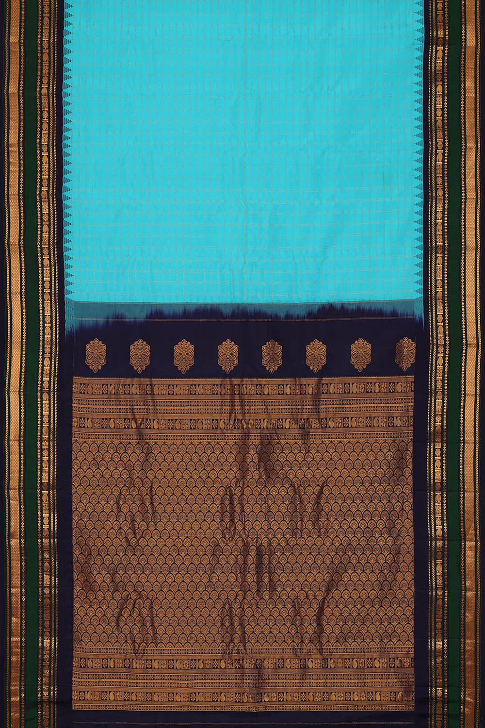 Image of Blue Gadwal Silk Kattam Saree