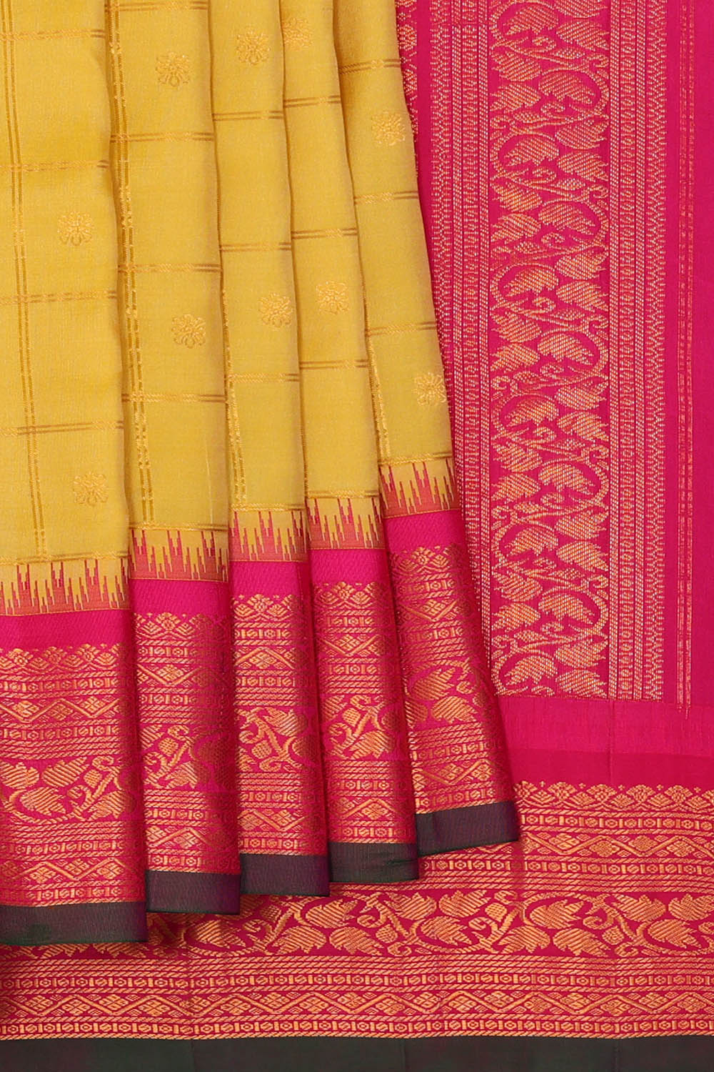 Image of Yellow Gadwal Silk Saree