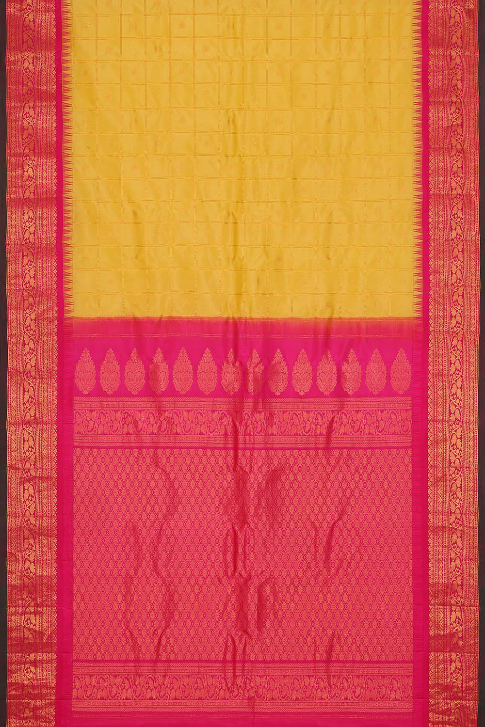 Image of Yellow Gadwal Silk Saree