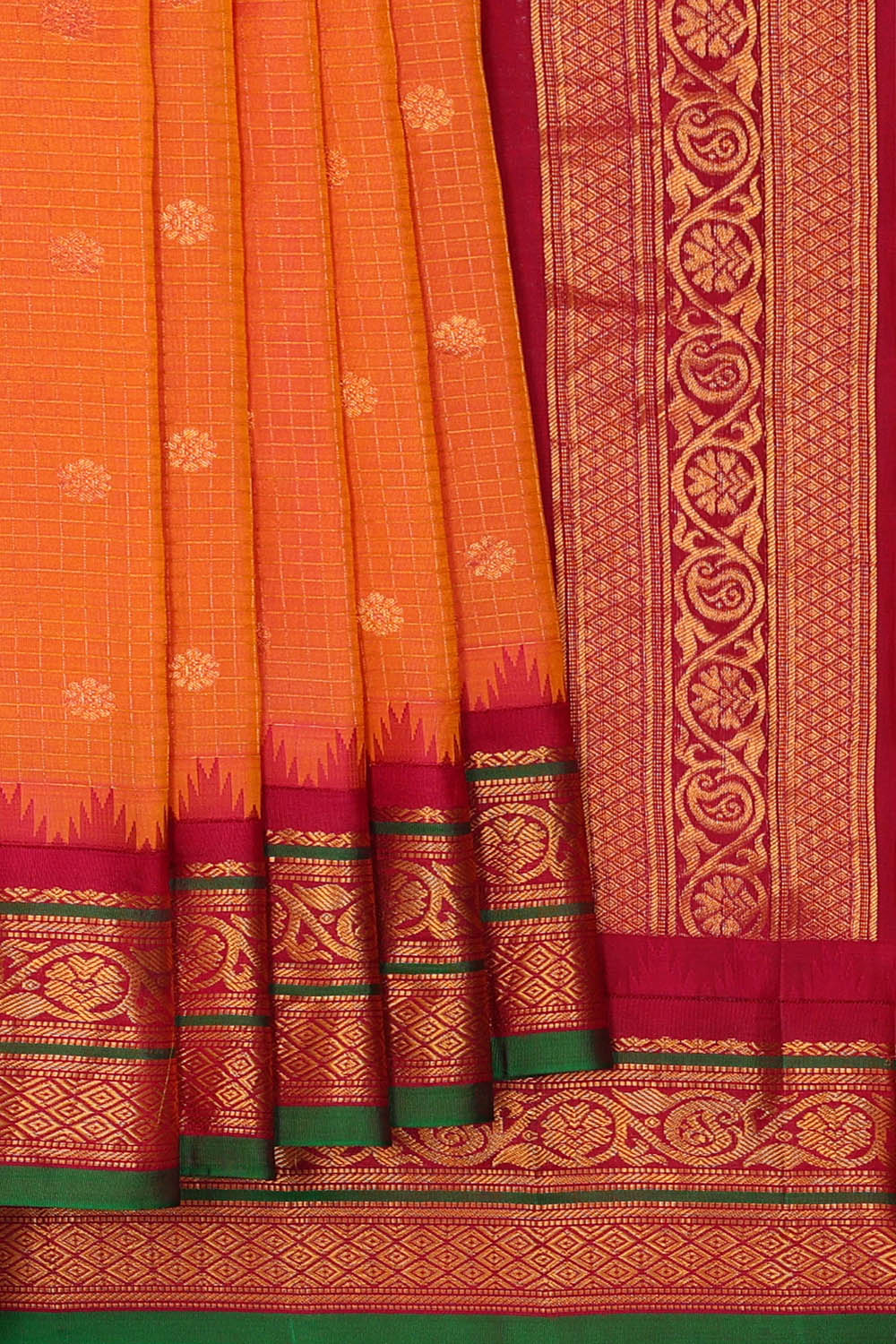 Image of Rust-Orange Kattam Gadwal Silk Saree