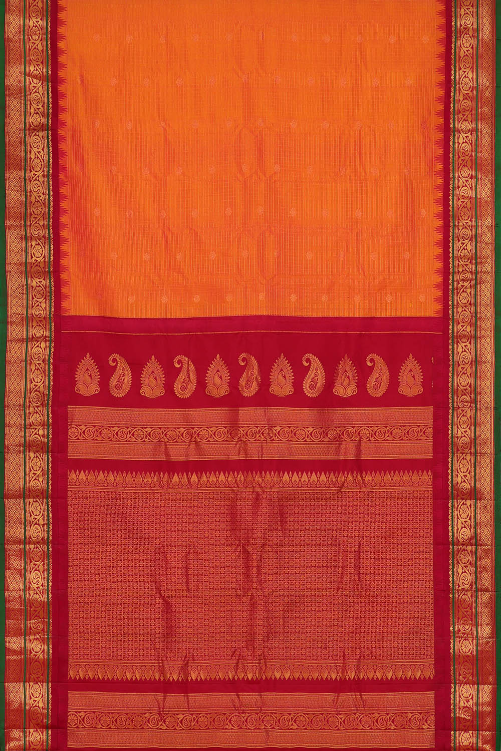 Image of Rust-Orange Kattam Gadwal Silk Saree