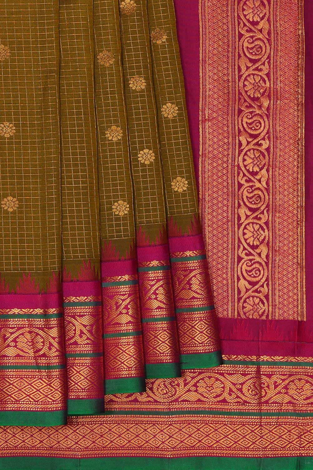 Image of Moss-Green Kattam Gadwal Silk Saree