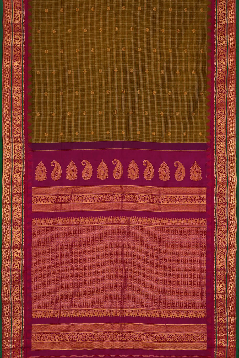 Image of Moss-Green Kattam Gadwal Silk Saree