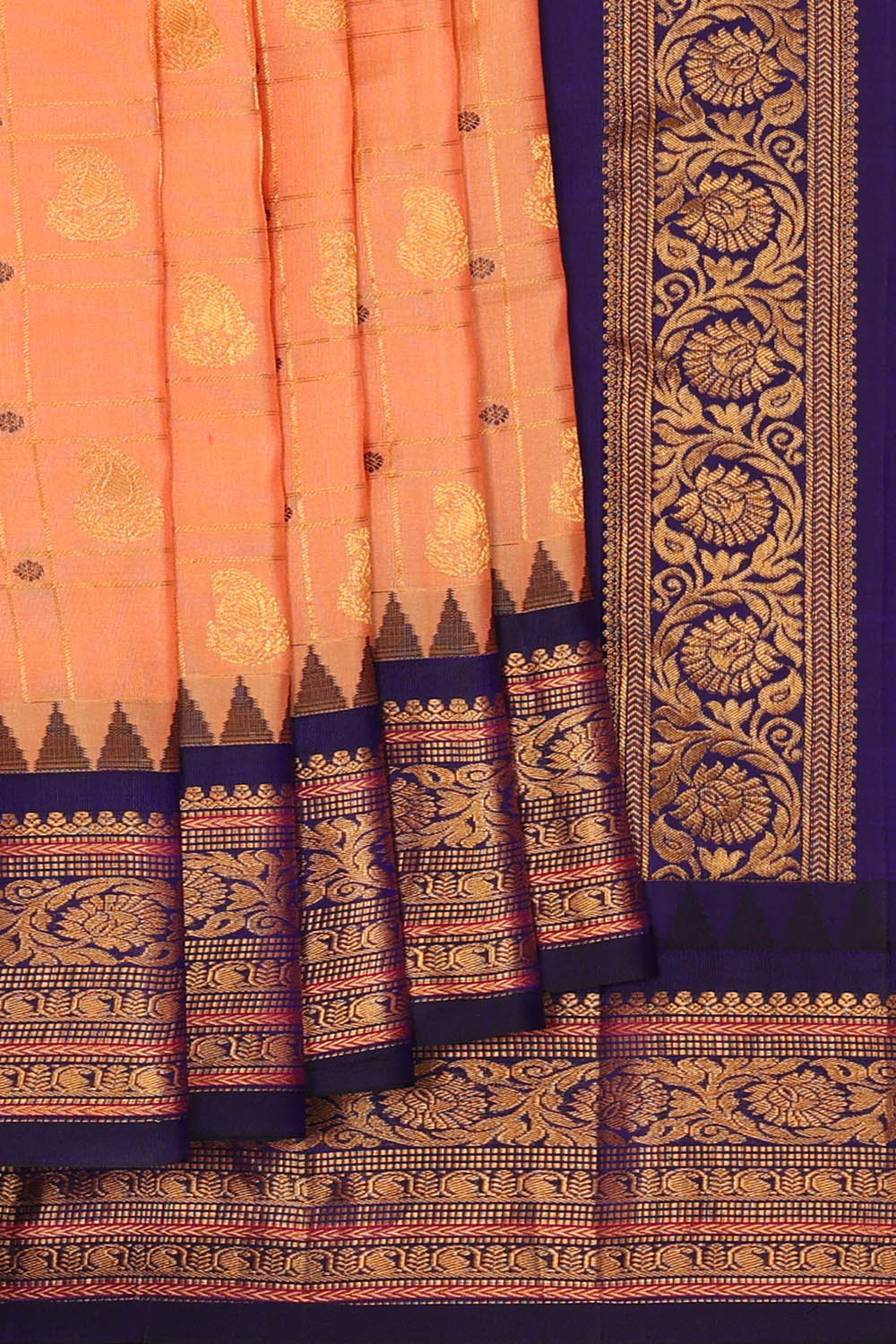Image of Peach Gadwal silk Kattam Saree