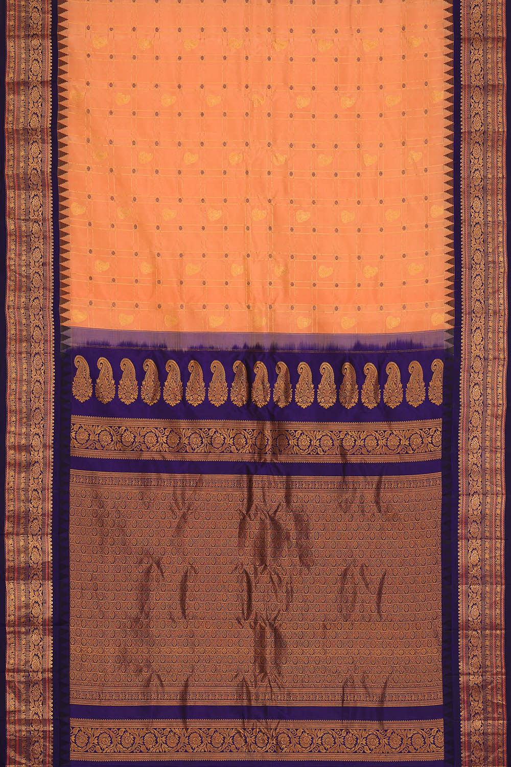 Image of Peach Gadwal silk Kattam Saree