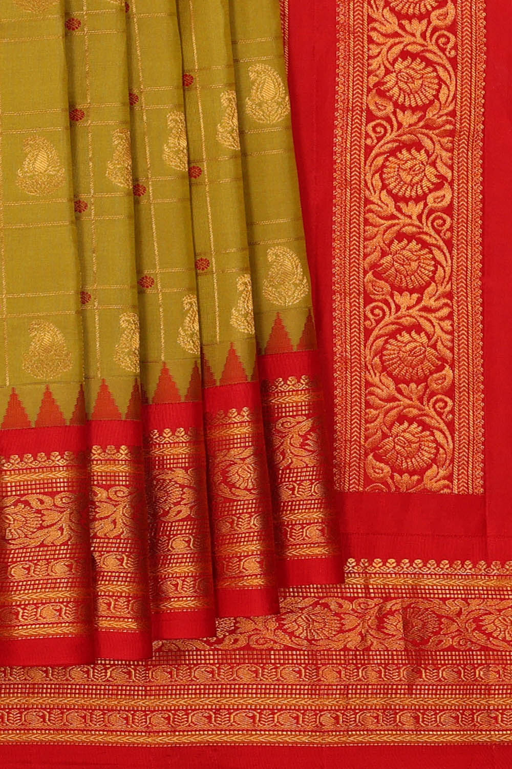Image of Moss-Green Gadwal Silk Saree
