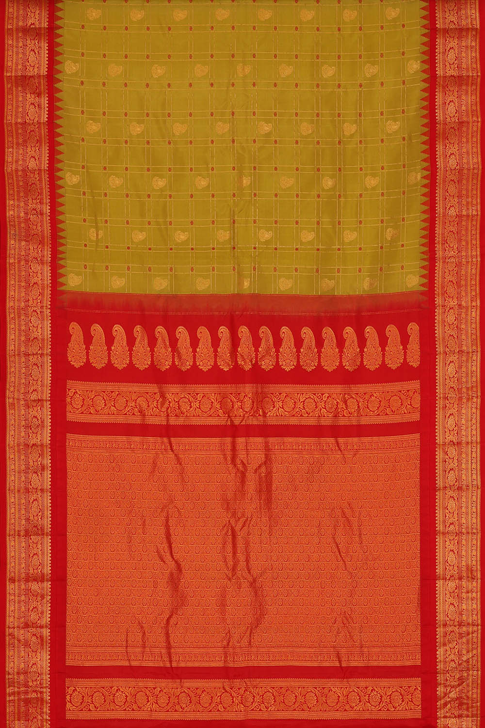 Image of Moss-Green Gadwal Silk Saree