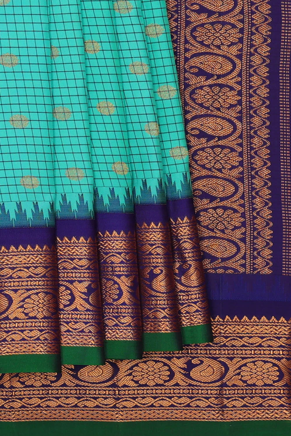 Image of Sea-Blue Gadwal Silk Saree