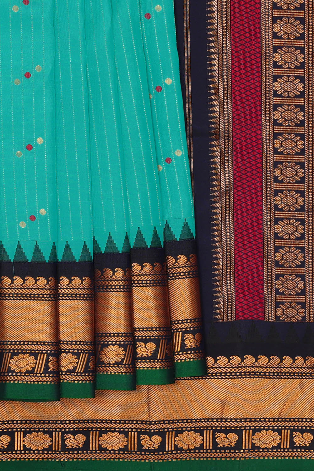 Image of Turquoise Blue Gadwal Silk Saree
