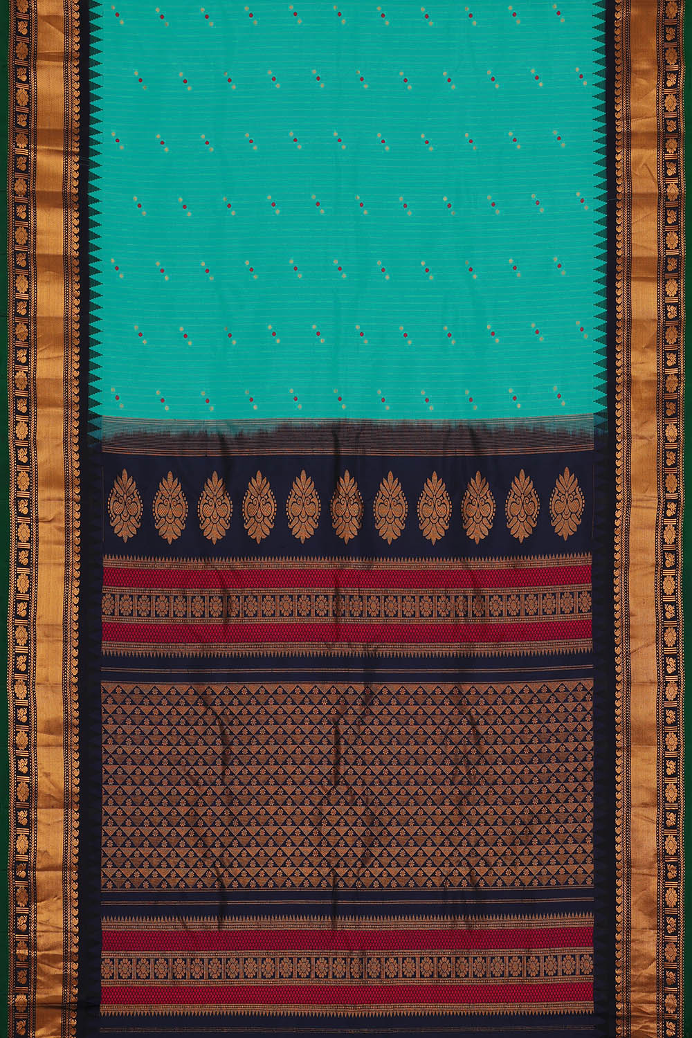 Image of Turquoise Blue Gadwal Silk Saree