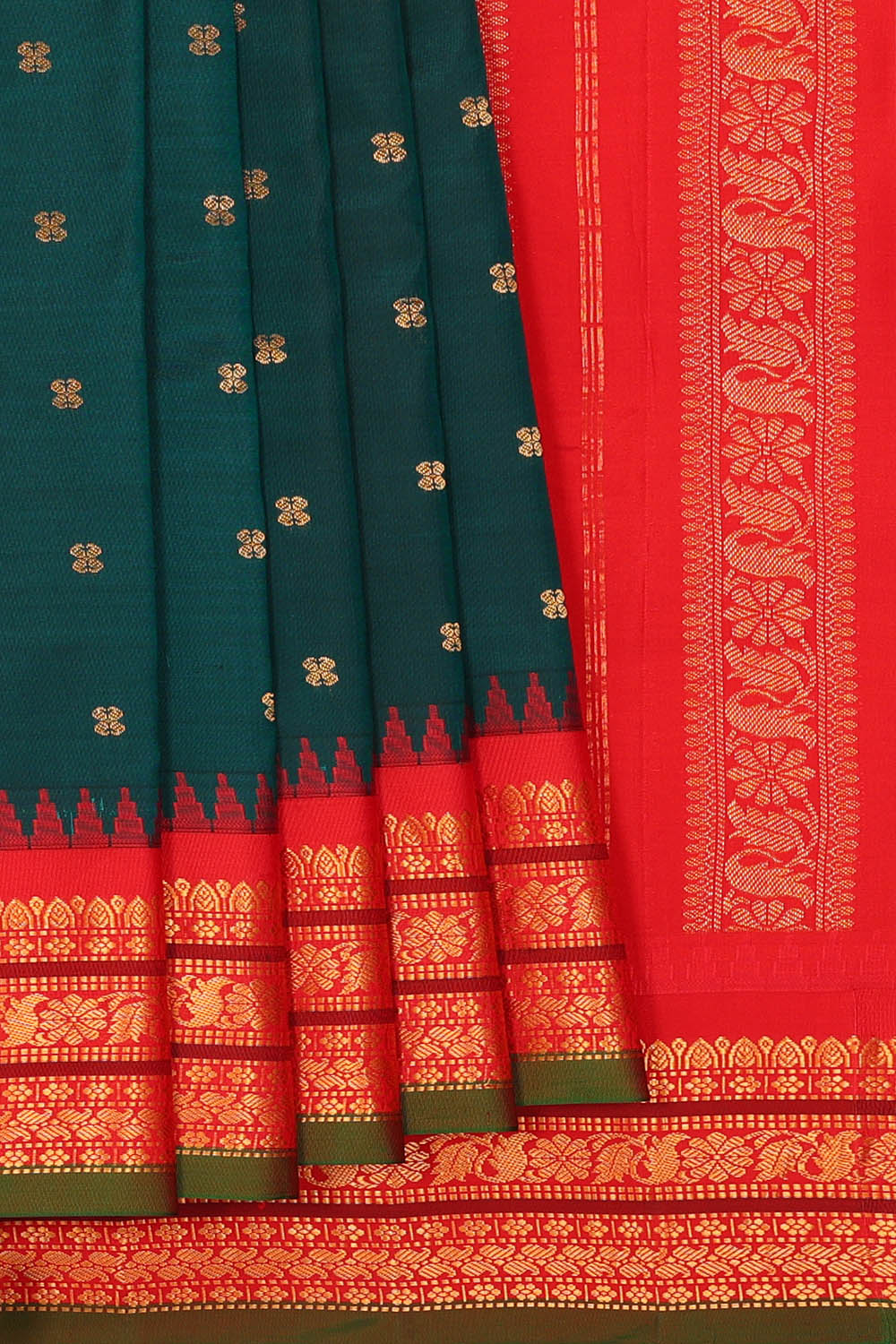 Image of Teal-Blue Gadwal Silk Saree
