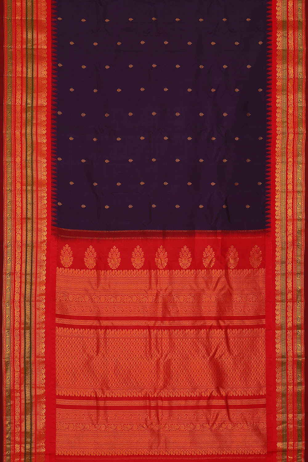 Image of Navy-Blue Gadwal Silk Saree