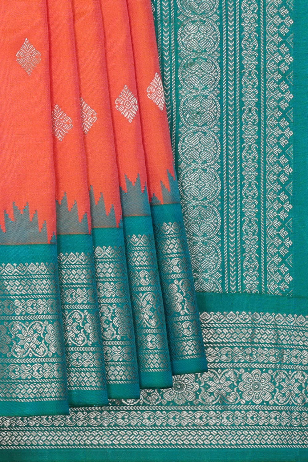 Image of Peach Gadwal Silk Saree