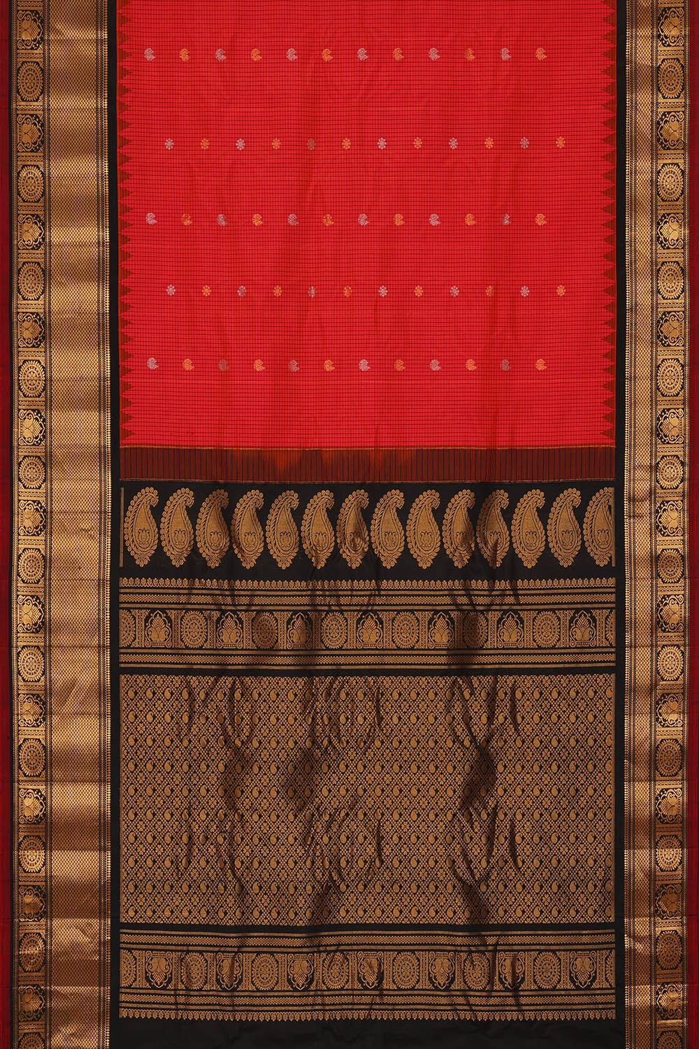 Image of Red Gadwal Silk Kattam Saree
