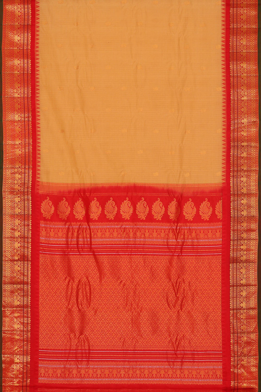 Image of Beige Gadwal Silk Kattam Saree