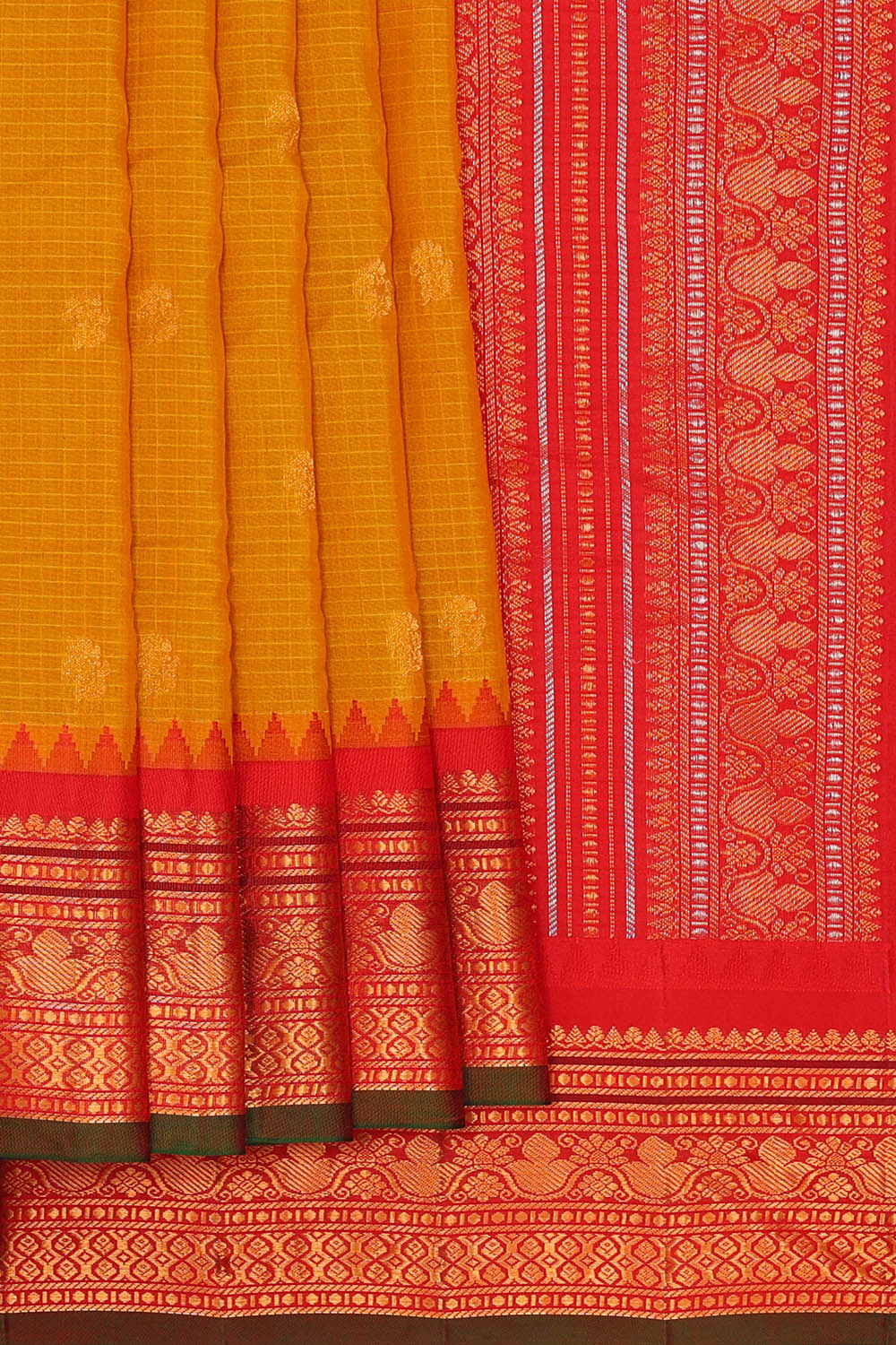 Image of Mustard-Yellow Gadwal Silk Saree