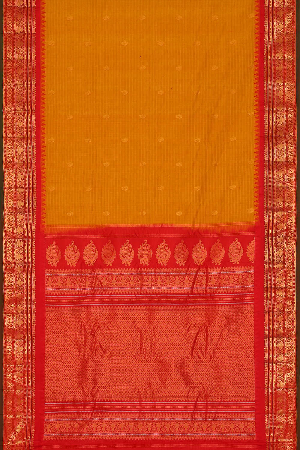 Image of Mustard-Yellow Gadwal Silk Saree