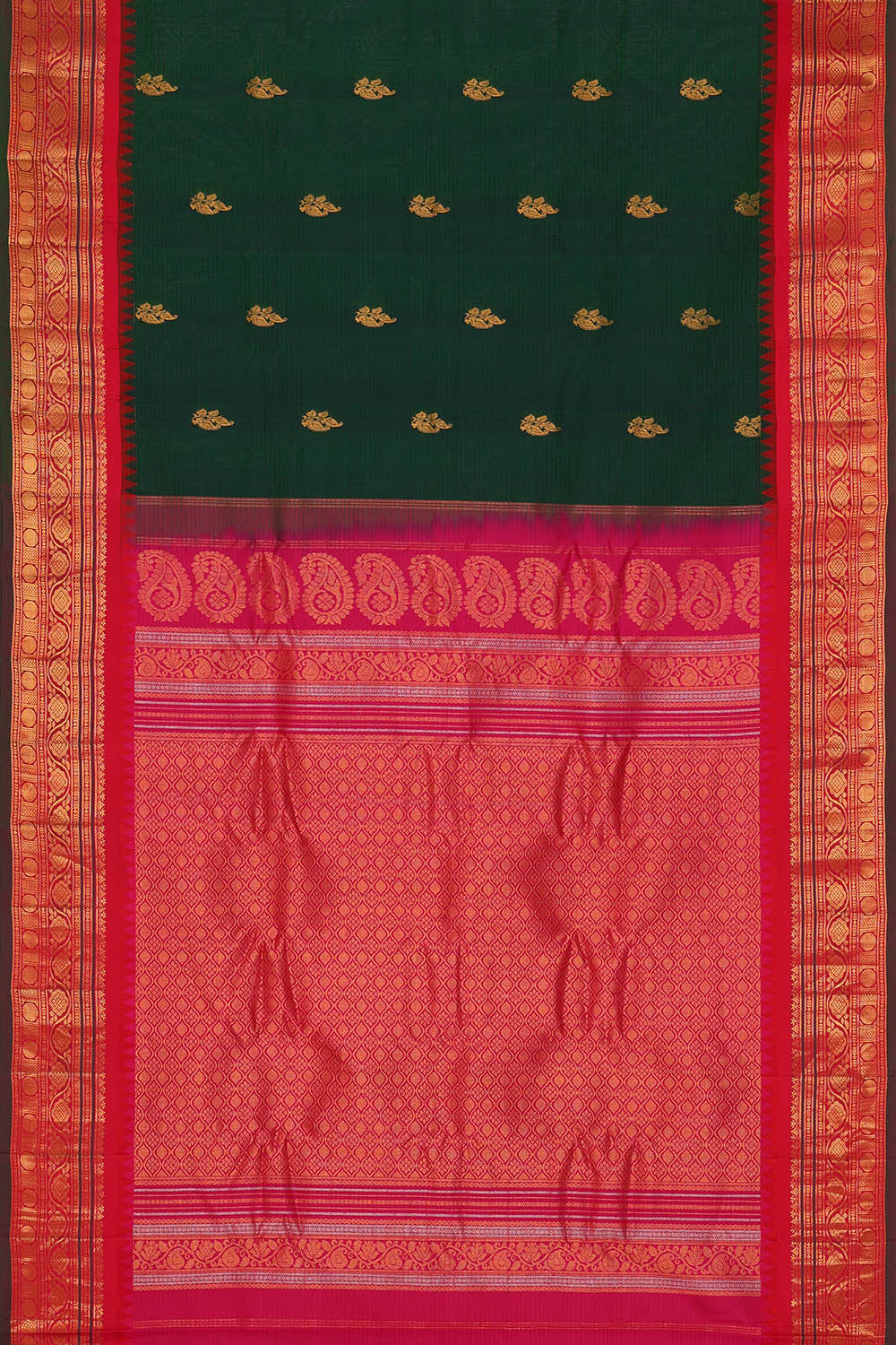 Image of Bottle-Green Gadwal Silk Kattam Saree